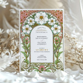 Weißer Kosmos und rosa Blüten Jugendstil Hochzeit Einladung