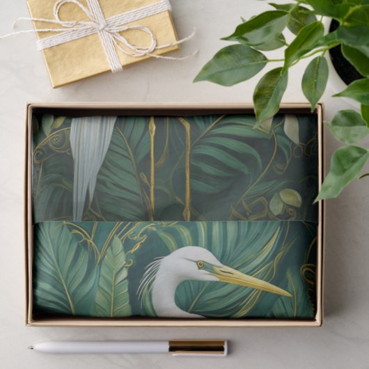 Weißer Kranich und Grödner, elegant tropisch Seidenpapier (Geschenk)