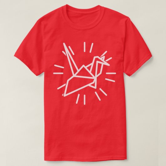Weißer Kranich und -linien T-Shirt (Design vorne)