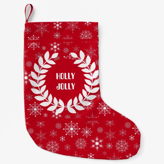 Weißer Kranz und Abstraktes Schneeflockenmuster Kleiner Weihnachtsstrumpf (Vorderseite)