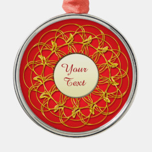 Weißer Kreis der goldenen Spitzen mit rotem Text Ornament Aus Metall