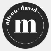 Weißer Kreis mit Namen und monogramm schwarze Hoch Runder Aufkleber (Vorderseite)