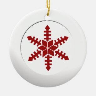 Weißer Kreis und roter Schneeflocken Keramikornament