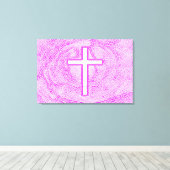 WEISSER KREUZ IN PINK LEINWANDDRUCK (Insitu (Holzboden))