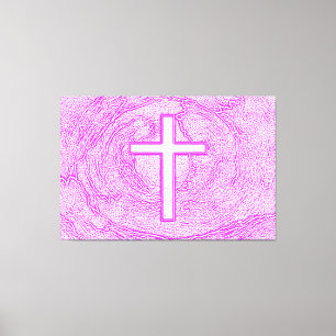 WEISSER KREUZ IN PINK LEINWANDDRUCK