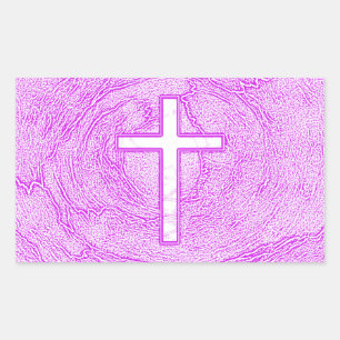 WEISSER KREUZ IN PINK RECHTECKIGER AUFKLEBER