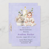 Weißer Kreuzkuchen mit Taufe der Mädchen Einladung (Vorne/Hinten)