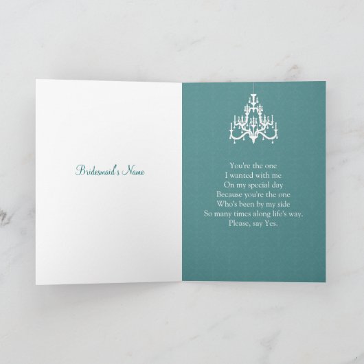 Weißer Kronleuchter auf der aquamarinen Brautjungf Einladung (Innenseite)