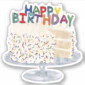 Weißer Kuchen mit Konfetti-Sprinklen und Kerzen Aufkleber (Vorderseite)