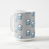 Weißer Küchenchef auf grau Kaffeetasse (Vorderseite Links)