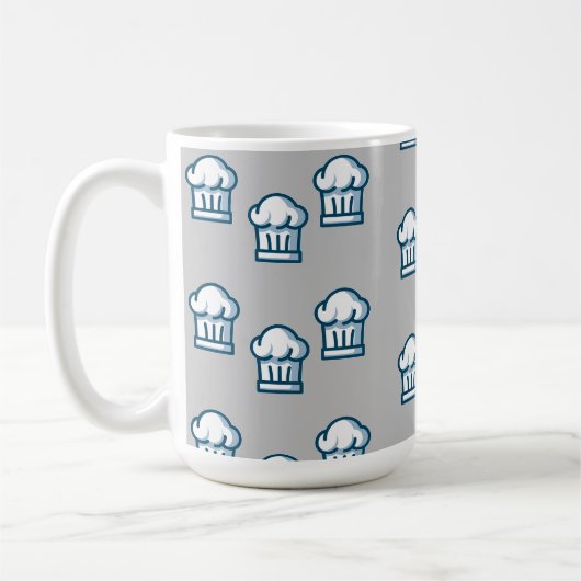 Weißer Küchenchef auf grau Kaffeetasse (Links)