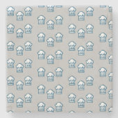 Weißer Küchenchef auf grau Steinuntersetzer (Vorderseite)