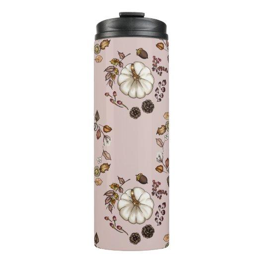 Weißer Kürbis mit Herbstleven Thermosbecher (Vorderseite)