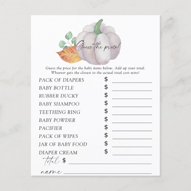 Weißer Kürbis - Raten Sie mal, was das Spiel koste (Vorderseite)