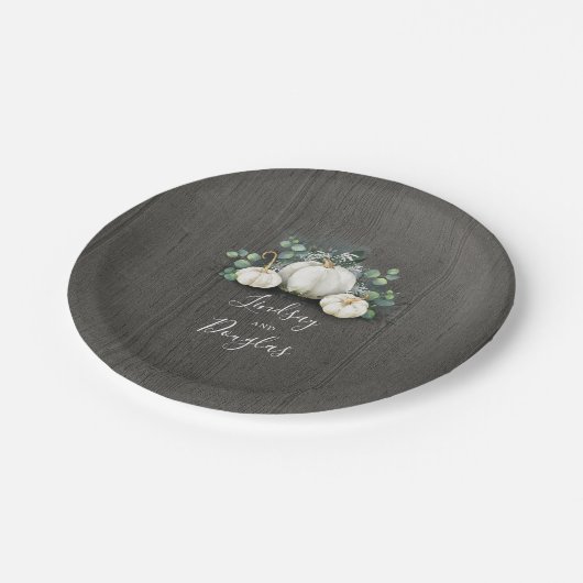 Weißer Kürbis Rustikales Land Fall Inspiriert Pappteller (Schrägansicht)