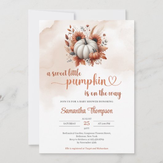 Weißer Kürbis Terracotta Kupfersonnenblumen Einladung (Vorderseite)