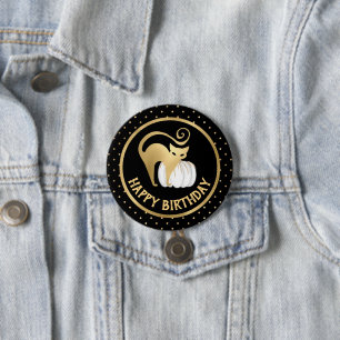 Weißer Kürbis und Goldkatzenpolka zum Geburtstag Button