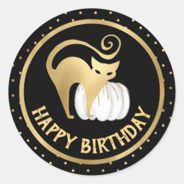 Weißer Kürbis und Goldkatzenpolka zum Geburtstag Runder Aufkleber