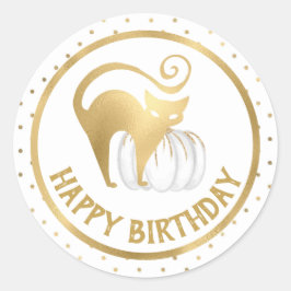 Weißer Kürbis und Goldkatzenpolka zum Geburtstag Runder Aufkleber