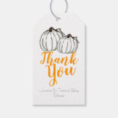 Weißer Kürbisfall karierte Babydusche Liebesmarken Geschenkanhänger (Vorderseite)