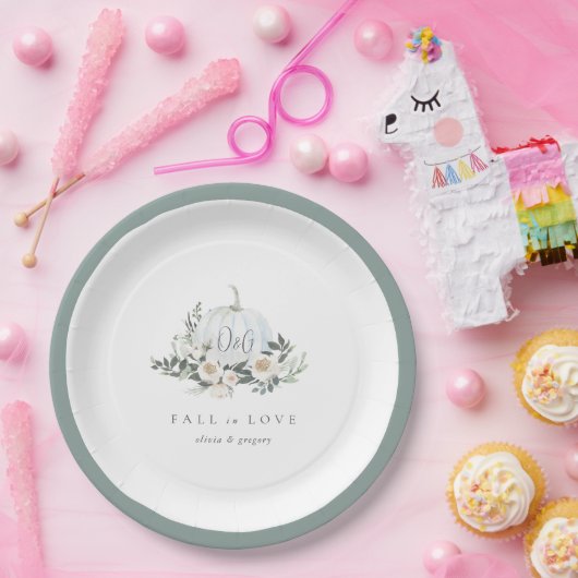 Weißer Kürbiskölner Kürbis "Herbst in Liebe" Pappteller (Party)