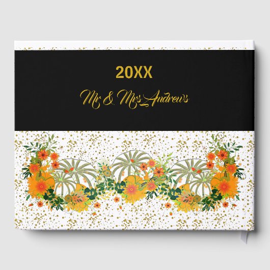 Weißer Kürbispflaster Halloween Bash Blumengrün Gästebuch (Rückseite)