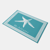 Weißer Küstenstarfish zeichnet Rahmen-u. Seeblau Fußmatte (Schrägansicht)