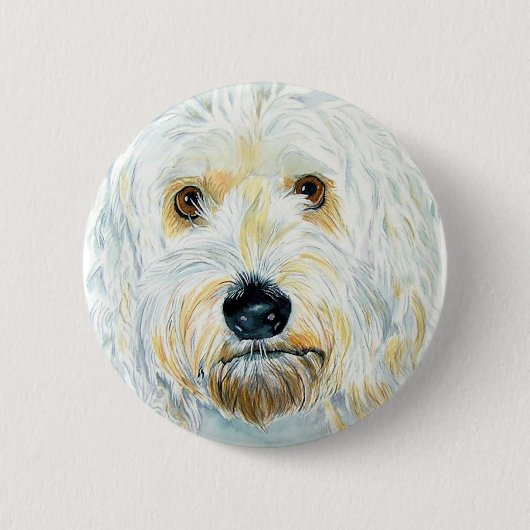 Weißer Labradoodle Maggie Knopf Button (Vorderseite)