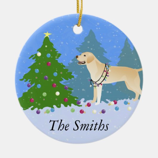 Weißer Labrador im Wald Dekorieren Weihnachtsbaum Keramikornament (Vorne)