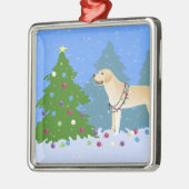 Weißer Labrador im Wald Dekorieren Weihnachtsbaum Ornament Aus Metall (Links)