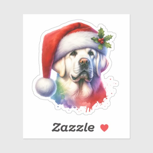 Weißer Labrador in der Weihnachtsmannmütze Weihnac Aufkleber (Blatt)