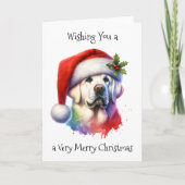 Weißer Labrador in der Weihnachtsmannmütze Weihnac Karte (Vorderseite)