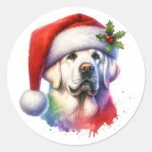 Weißer Labrador in der Weihnachtsmannmütze Weihnac Runder Aufkleber (Vorderseite)