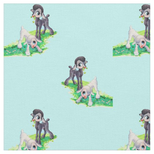 weißer Lammdruck des schwarzen Lamms Stoff (Nahaufnahme)