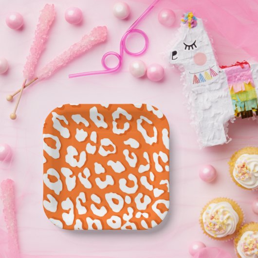 Weißer Leopard Druckorange Pappteller (Party)