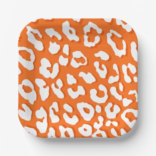 Weißer Leopard Druckorange Pappteller (Vorderseite)