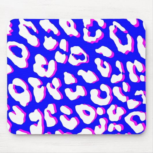 Weißer Leopard Print Blue Pink Mousepad (Vorne)