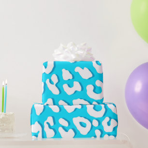 Weißer Leopard Print Light Blue Geschenkpapier
