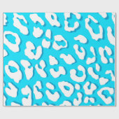 Weißer Leopard Print Light Blue Geschenkpapier (Flach)