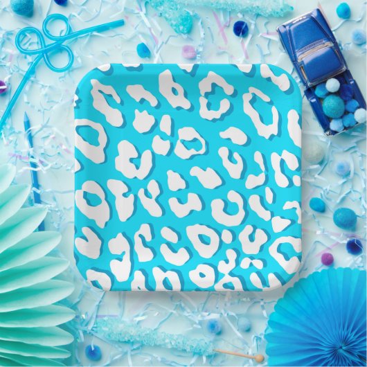 Weißer Leopard Print Light Blue Pappteller (Party)