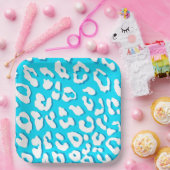 Weißer Leopard Print Light Blue Pappteller (Party)