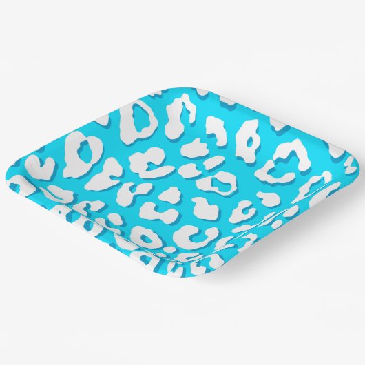 Weißer Leopard Print Light Blue Pappteller (Gewinkelt)