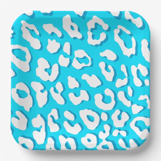 Weißer Leopard Print Light Blue Pappteller (Vorderseite)