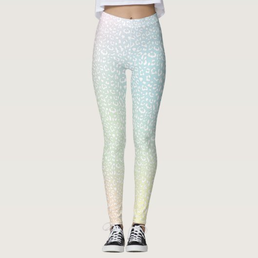 Weißer Leopard Print Pastell Gradient Leggings (Vorderseite)