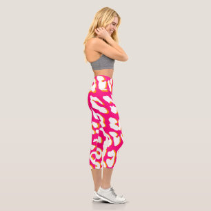 Weißer Leopard Print Pink Orange Capri Leggings