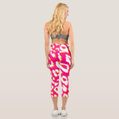 Weißer Leopard Print Pink Orange Capri Leggings (Rückseite)