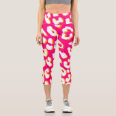 Weißer Leopard Print Pink Orange Capri Leggings (Vorderseite)