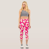 Weißer Leopard Print Pink Orange Capri Leggings (Vorderseite)