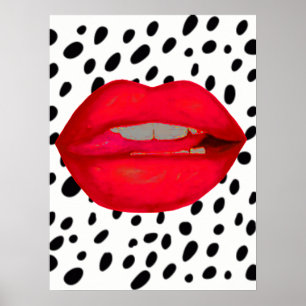weißer Leopard rote Lippen Rockabilly-Kunstposter Poster