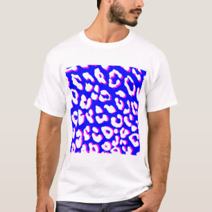 Weißer Leopardendruck Blau Pink T-Shirt